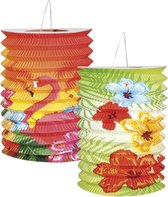 36 stuks: Set a 2 Lampionnen Flamingo - Hibiscus - assorti - 16cm