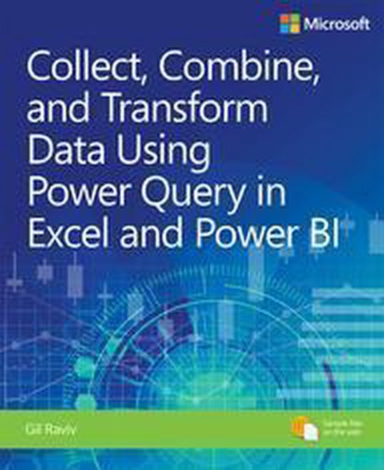 Livre 'Collect, Combine, and Transform Data Using Power Query in Excel and Power BI' par Gil Raviv, avec logo Microsoft.