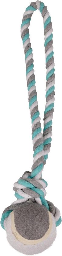 Flamingo - Flamingo Jim - Speelgoed Honden - Hs Katoen Jim Trektuig Tennis Munt/ Wit/grijs S Dia. 6cm/40cm - 1st - 120261 - 1st - 1pce