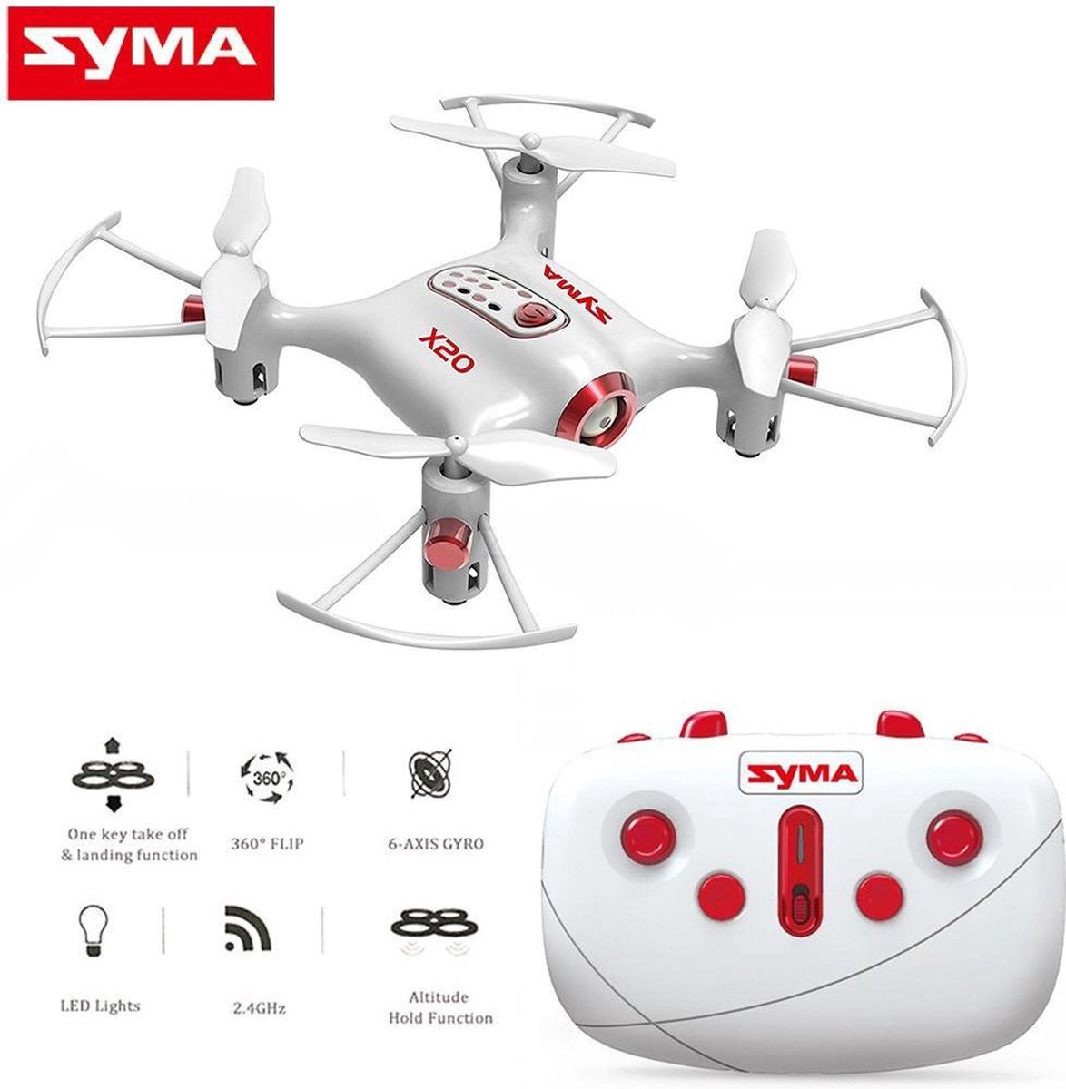 Syma X20 Pocket quadcopter,drone +Barometer functie |2.4ghz -wit