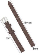 Horlogeband Leer- 8mm Aanzetmaat - Horlogebandje met Naad + Push Pin - bruin - Sarzor