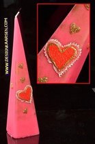 Hartjes Piramide kaars, ROZE/ROOD, H: 24cm