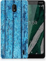 Coque Téléphone pour Nokia 1 Plus Housse Coque Bois Bleu