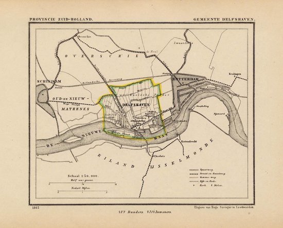 Historische kaart, plattegrond van gemeente Delfshaven in Zuid Holland uit 1867 door Kuyper van Kaartcadeau.com