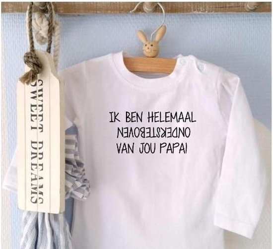 Shirtje Ik ben helemaal ondersteboven van jou papa | Lange of korte mouw | wit | maat 56-110 vaderdag cadeau