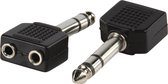 Adapter plug 6.35mm jack stereo stekker - 2x 3.5mm Jack stereo kontra stekker
