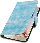 Lizard Bookstyle Wallet Case Hoesjes voor Galaxy S7 Edge Plus Turquoise