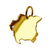 Zilveren en gouden landkaarthangers - Landkaart hanger Suriname | Landen hanger voor je ketting | 18 Karaat Goud - Met Keurmerk Stempel - Met echtheidscertificaat - In leuke cadeau
