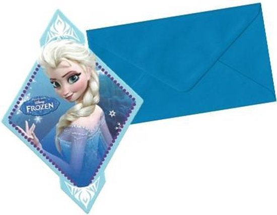 Frozen ruitvormige uitnodigingen met Elsa inclusief enveloppen (6 stuks)