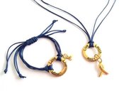 Jewellicious Designs Laugh Live Love ketting & armband goud met donkerblauw glanzend koord voor Pink Ribbon - collier - hanger met tekst - bijpassende armband - goudkleurig donkerblauw