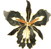 Behave® Dames broche bloem zwart - emaille sierspeld -  sjaalspeld