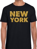 New York gouden glitter tekst t-shirt zwart heren - heren shirt New York S