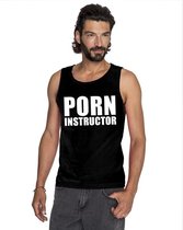 Porn instructor tekst singlet shirt/ tanktop zwart heren XL