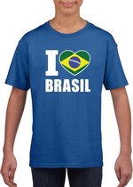 Blauw I love Brazilie fan shirt kinderen M (134-140)