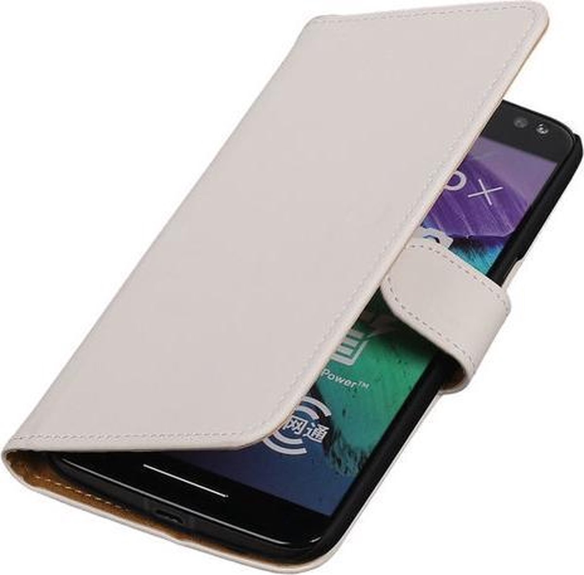 Wit Effen booktype cover hoesje voor Motorola Moto X Style