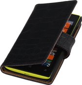 Zwart Krokodil booktype cover hoesje voor Microsoft Lumia 532