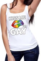 Kiss me i am gay tanktop / mouwloos shirt wit voor dames XL