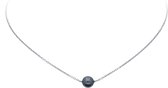Silver Lining ketting - zilver - gerodineerd - Swarovski parel - donkergrijs - 41 + 5 cm