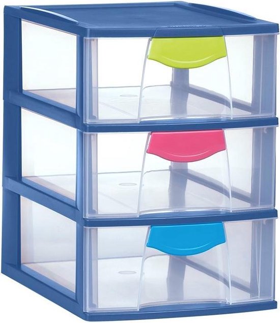 Tour de Rangement Plastique BLEU TURQUOISE Transparent 3 Tiroirs