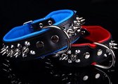 Dog's Companion - Leren halsband - met spikes - 32-41cmx40 mm - Zwart/Blauw - 996Azwart/blauw