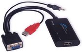 DELTACO VGA-HDMI5 VGA naar HDMI adapter, 1xVGA HD15, 1xHDMI, 1xUSB Type A voor voeding, 3,5 mm, 1080p, zwart