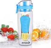 BottlesUp Waterfles met Fruit Infuser – Drinkfles met Fruit Filter – Plastic Water Drink Fles – Sportfles – 100% BPA Vrij – Blauw - 900ML - Onbreekbaar