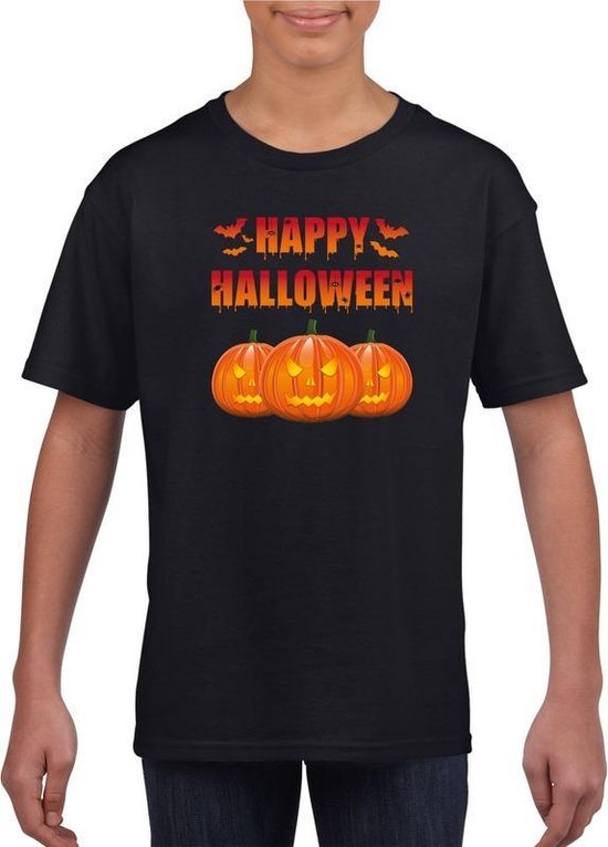Halloween Happy Halloween t-shirt zwart jongens en meisjes - Halloween kostuum kind 134/140