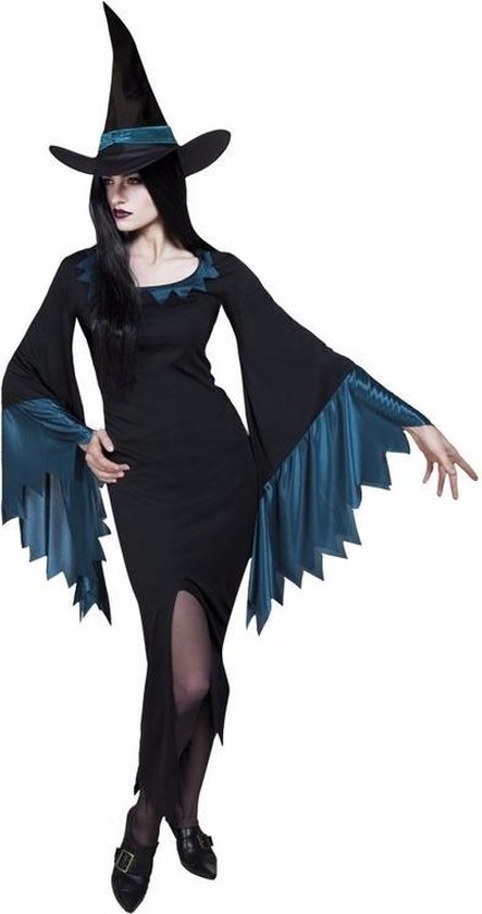 Halloween - Dames heksen kostuum zwart met blauw 38