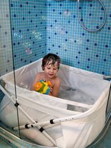 Bibabad Babybadje - verstelbaar XXL 80-100 cm. Maak van je douche een kinderbad. Dit Opvouwbaar Bad kun je in lengte breedte en hoogte aanpassen zodat je optimaal gebruik kunt make