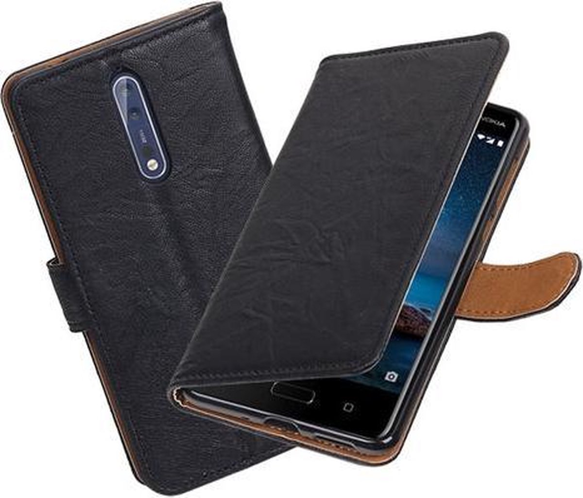 BestCases.nl Nokia 7 Echt Leer Leder booktype hoesje Zwart