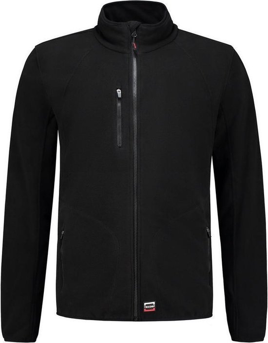 Zwarte Tricorp fleece trui met rits en opstaande kraag. Heeft een borstzak met rits en twee steekzakken met rits.