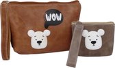 Jessidress Meiden Etui Make-up Tasje Portemonnee met Dieren - Bruin/Grijs