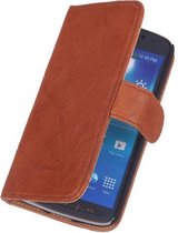 Étui Portefeuille Huawei Ascend G730 Bookstyle Marron en Cuir Véritable Polar