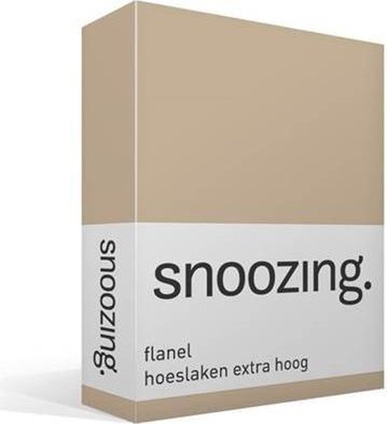 Snoozing - Flanel - Hoeslaken - Extra Hoog - Eenpersoons - 80/90x200 cm - Camel