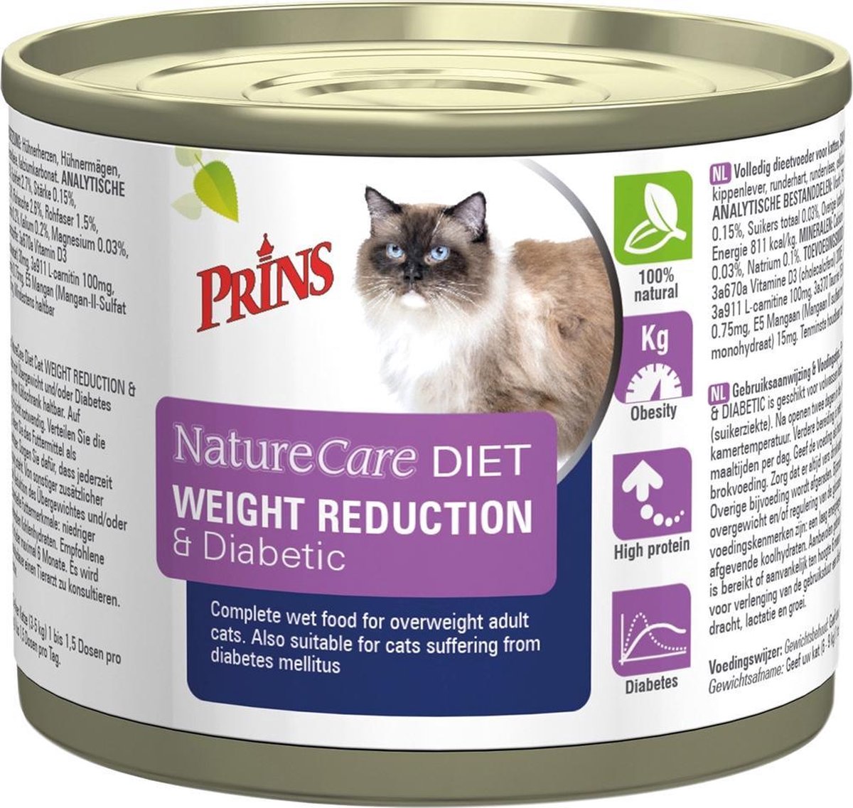 Prins NatureCare Diet Gewichtscontrole & Diabetes - Kat - Volledig droogvoer - 3 x 200 gr