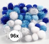 96x knutsel pompons 15-20 mm wit/blauw