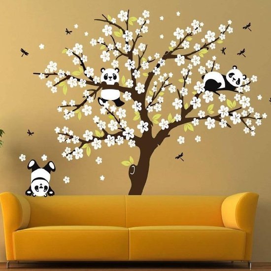 onvergeeflijk Verzoekschrift Bereid Muursticker kinderkamer boom met pandaberen - muurstickers babykamer  panda's | bol.com