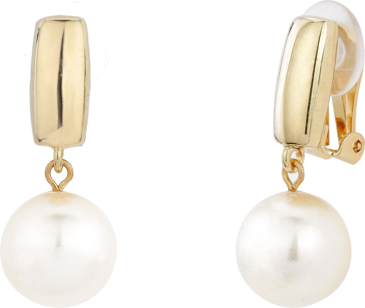 Traveller Clip Oorbellen - Oorclips Dames - Hangers - Pareloorclips - Goudkleurig - Parels - Crème wit - Oorhangers 30 mm - 113718