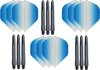 Afbeelding van het spelletje 3 sets (9 stuks) Super Sterke - Dragon darts  - Fade Side Blauw - darts flights - plus 9 extra zwarte - darts shafts