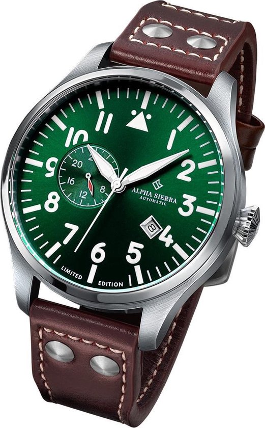 Per Rechthoek duurzame grondstof bol.com | Alpha Sierra Automatic AM4 - Herenhorloge - Bruin Leren Band -  Groene Wijzerplaat - Ø...