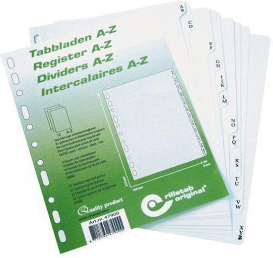 A-Z tabbladen voor Visitekaartmap Rillstab 47900