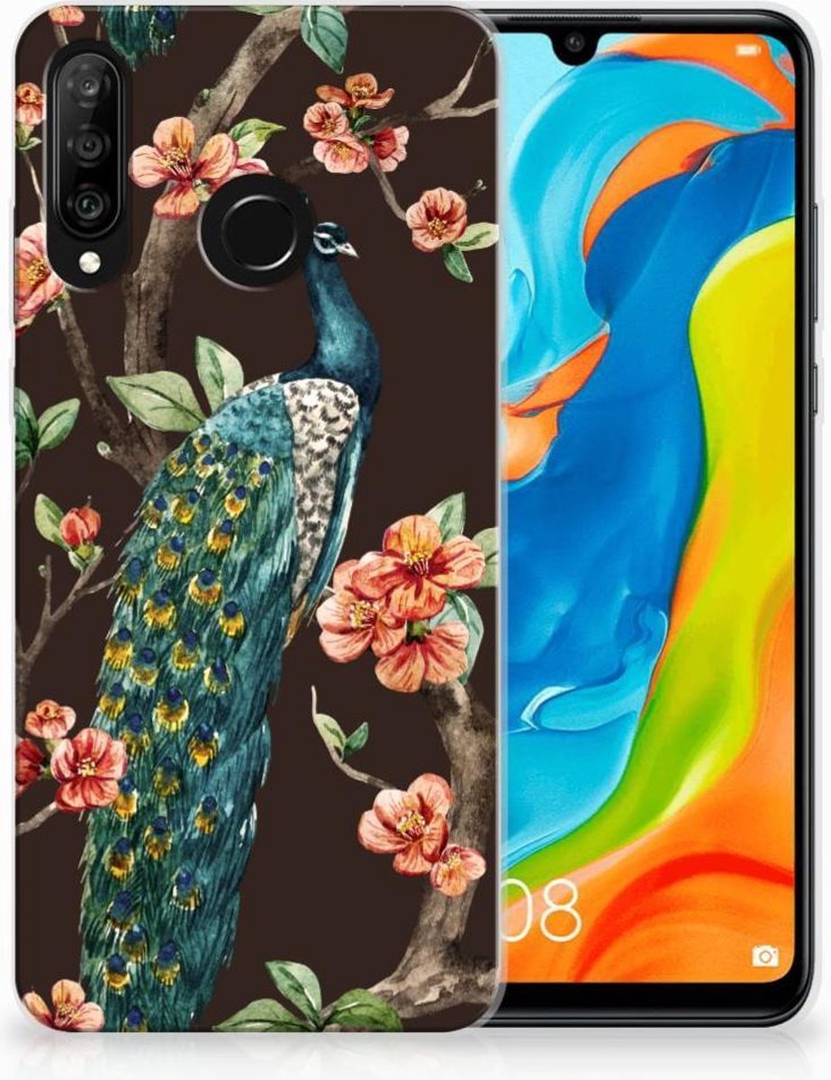 Huawei P30 Lite TPU Hoesje Pauw met Bloemen