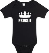 Prinsje met kroon baby rompertje zwart jongens - Kraamcadeau - Babykleding 68 (4-6 maanden)