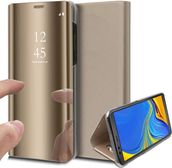 Clancy Kort leven dubbel Spiegel Hoesje voor Samsung Galaxy A7 (2018) Lederen Wallet Book Case van  iCall - Goud | bol.com