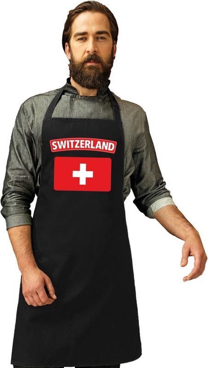 Zwitserland vlag barbecueschort/ keukenschort zwart volwassenen