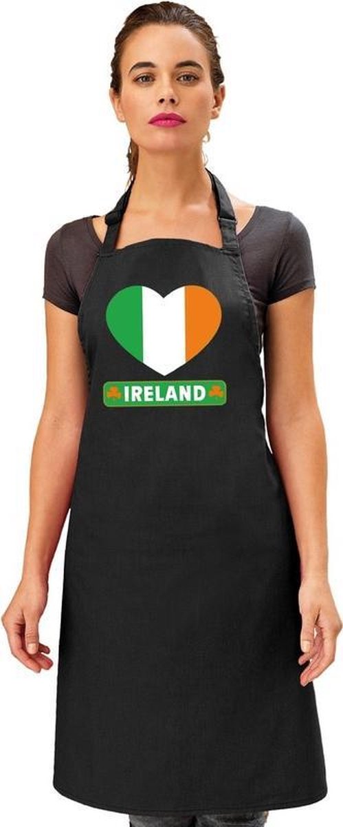 Ierland hart vlag barbecueschort/ keukenschort zwart