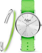 Colori XOXO 5 COL549 Horloge Geschenkset met Armband - Nato Band - Groen - ø 36 mm