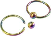 Fako Bijoux® - Ball Closure Piercing - Ring - 10mm - Multicolour - 2 Stuks