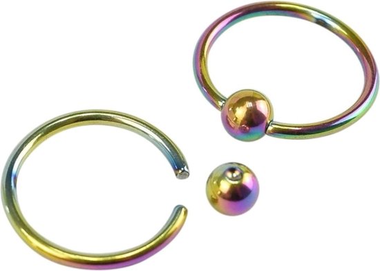 Fako Bijoux® - Piercing Fermeture Ball - Ring - 10mm - Multicolore - 2 Pièces