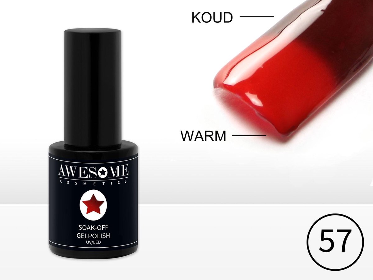 Goedkoopste Awesome 57 Thermo Rood – Donker rood/Bordeaux Gelpolish - Gellak - Gel nagellak - UV & LED